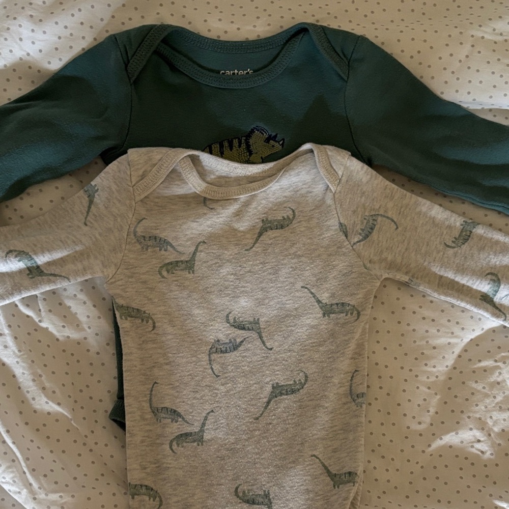 Carter's Green and Gray Dinosaur Onesies